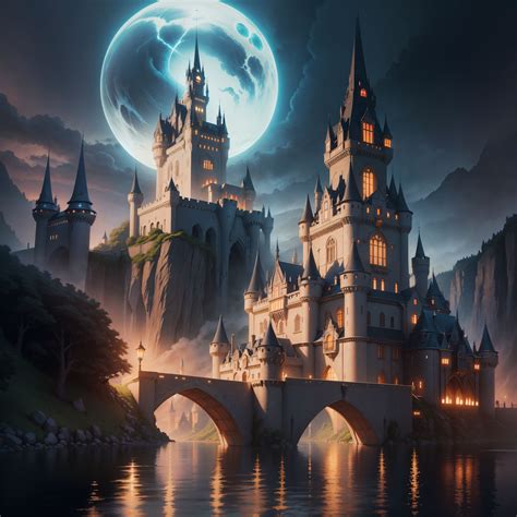 Anime Castle by a River at Night - 2 by steffbot on DeviantArt