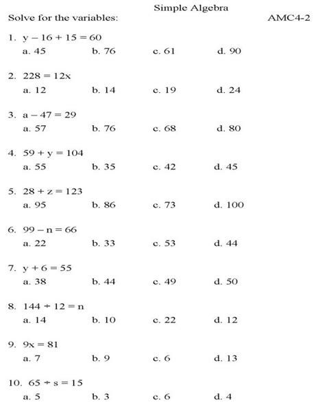 algebra worksheet: NEW 107 ALGEBRA WORKSHEETS QUESTIONS