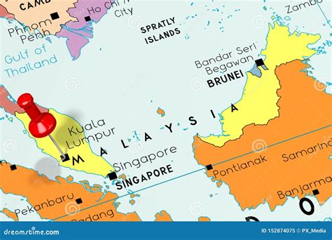 Malaysia, Kuala Lumpur - Capital City, Pinned on Political Map Stock Illustration - Illustration ...