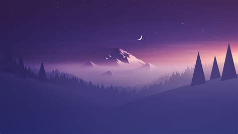 Snow Mountain Night Landscape Minimalist Minimalism HD wallpaper | Pxfuel