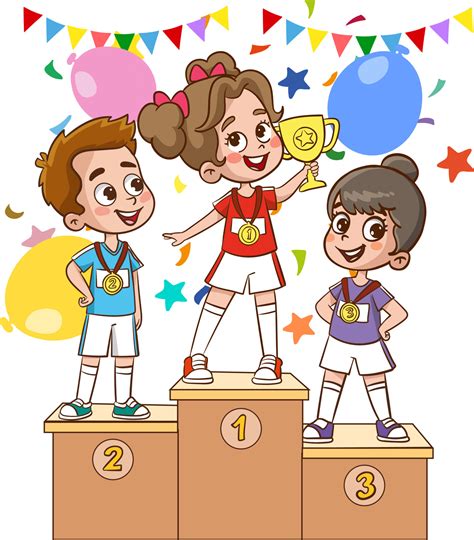 Winner podium. Lucky winner on a podium with a Cup. Colorful cartoon ...