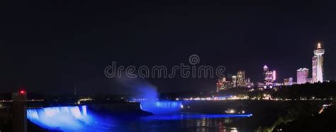 Niagara Falls at Night Including with the Skyline of the Canadian City ...