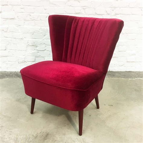 Cherry Red Velvet Cocktail Chair, 1960s | #66517