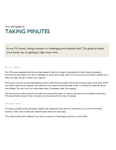 Taking Minutes - 10+ Examples, Format, Pdf | Examples