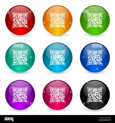 Qr code, shopping icon set, colorful glossy 3d rendering ball buttons ...