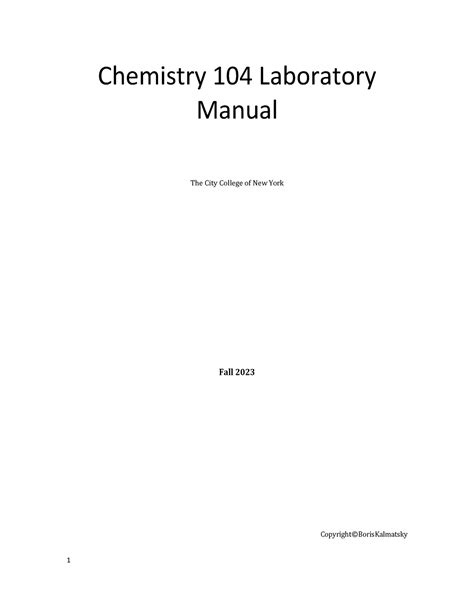 Chem 104 Lab Manual Fall 2023 - Chemistry 104 Laboratory Manual The City College of New York ...