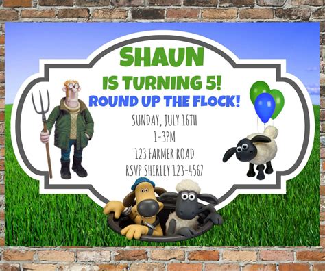 Shaun the Sheep Invitations and Thank You Cards Personalized