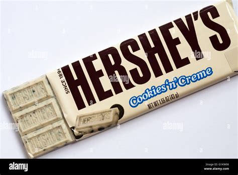 Bar of Hershey's Cookies 'n' Creme bar white chocolate flavoured candy ...