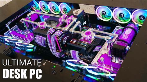 $13000 ULTIMATE Custom Water Cooled Desk Gaming PC Build - Time Lapse - ... | Gaming desk ...