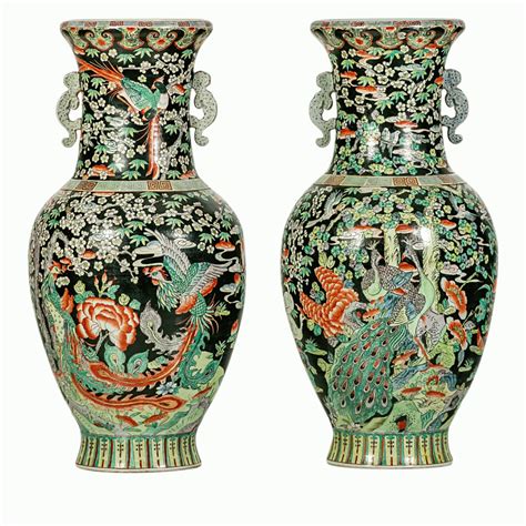 Vintage Chinese Famille Noir Porcelain Vases Available For Immediate ...