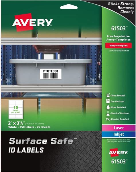 Amazon.com : Avery 61503 Surface Safe ID Labels, Inkjet/Laser, 2 x 3 1/2, White, 10/Sheet, 25 ...