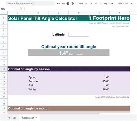 Solar Panel Tilt Angle Calculator - Footprint Hero