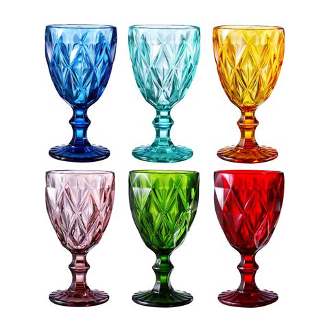 Colored Glass Drinkware 10 Ounce Water Glasses Multi Color Diamond Pattern Set of 6 - Walmart ...