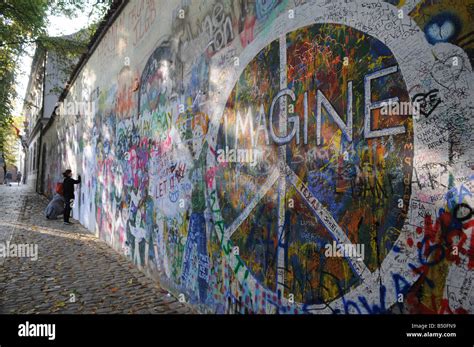 John Lennon Peace wall in the little quarter, Prague, Czech republic ...