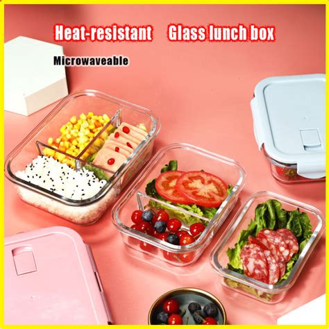 Glass Crisper Airtight Food Keeper Leakproof Microwavable Oven Safe bento lunch box for kids ...