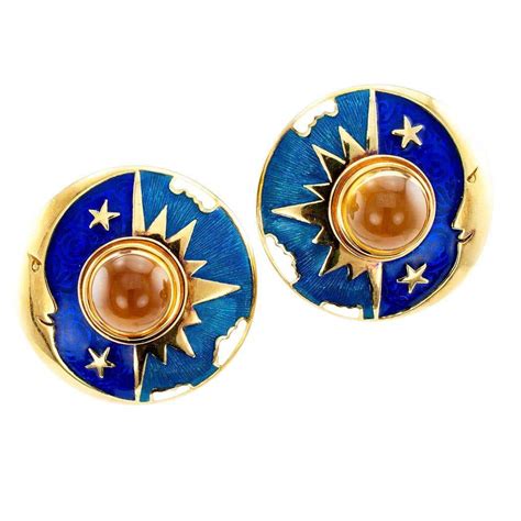 Sun Moon Star Enamel Citrine Gold Earrings by Cellini in 2021 | Stars and moon, Gold earrings ...