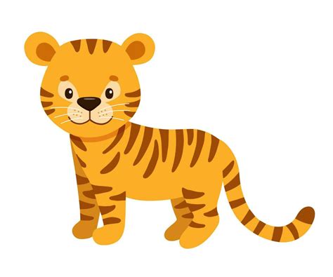 Cute tiger in cartoon style. Drawing african baby wild cat isolated on ...