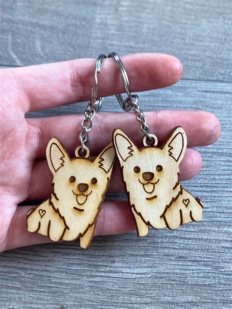 Corgi Wooden Keychain Interlocking Keychains Two Dogs | Etsy