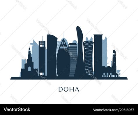 Doha skyline monochrome silhouette Royalty Free Vector Image