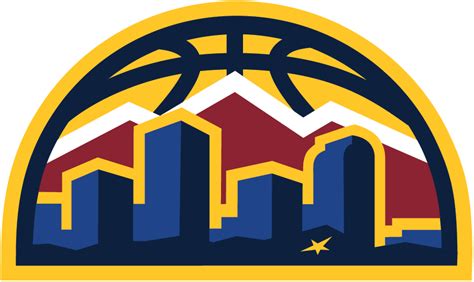 Denver Nuggets Alternate Logo (2018/19-Pres) - Denver skyline in blue and gold with red mountain ...