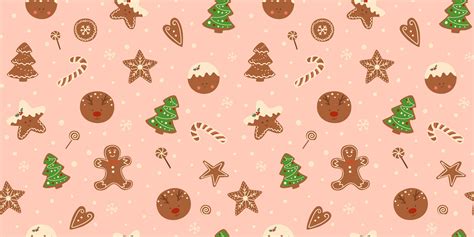 Christmas cookies seamless pattern on pink background. Vector Christmas dessert repeat print ...