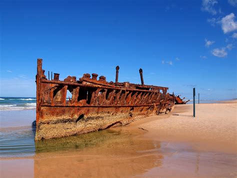 The wreck of the Maheno a hospital ship from the WW1 Gallipoli landings wrecked off Fraser ...