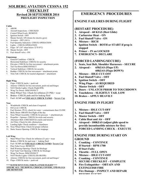 Cessna 152 Checklist