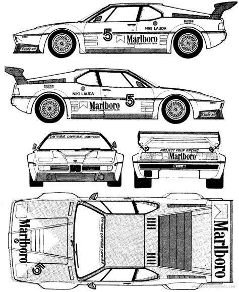 1979 BMW M1 Procar Coupe v2 blueprints free - Outlines