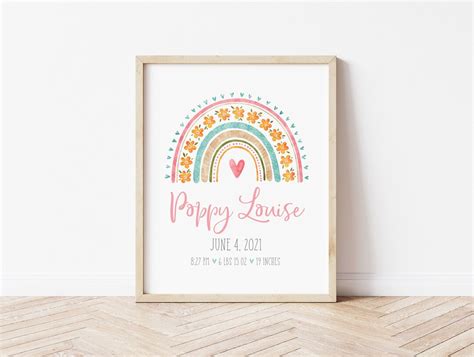 Rainbow Birth Printable Nursery Print Personalized Birth Stat - Etsy