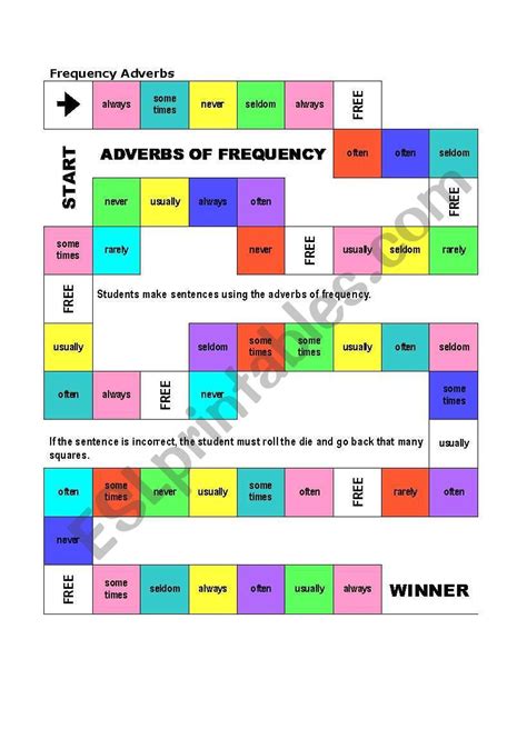 Frequency adverbs board game - ESL worksheet by cillera | Esl worksheets, Teaching prepositions ...