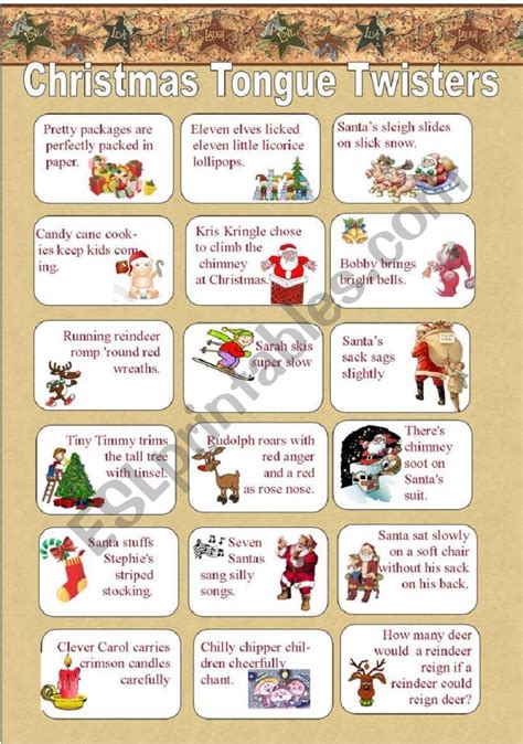 18 cards with Christmas tongue-twisters. Hope you will like them. You can print them for your ...