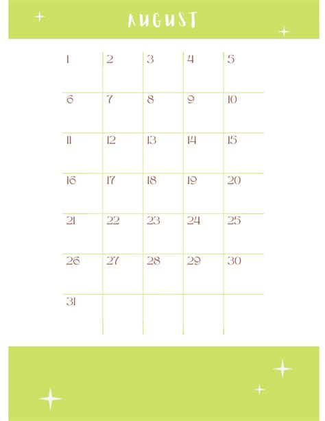 August Calendar for a Monthly Planner - Etsy