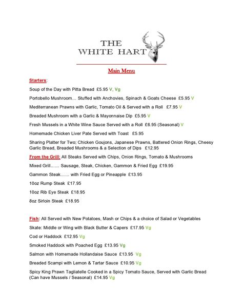 Menus - The White Hart