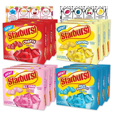 Starburst Gelatin Variety Pack of 12 | 3 Box Each Flavor - Blue Raspberry, All Pink Strawberry ...