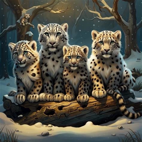 baby snow leopard family - AI Generated Artwork - NightCafe Creator