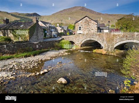 The Afon Glaslyn & Village of Beddgelert, Snowdonia National Park, Gwynedd, North Wales, UK ...