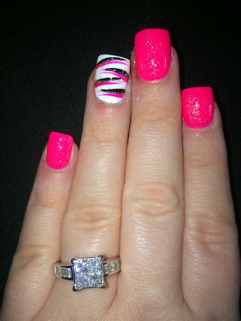 Hot pink and zebra with a little sparkle! | Pink zebra nails, Zebra nails, Pink gel nails