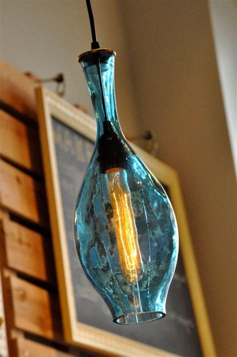 Recycled Bottle Lamp Hanging Pendant Vintage Beach Glass Light | Bottle lamp, Recycled glass ...