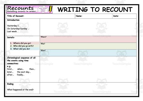 Writing to Recount Template by Teach Simple