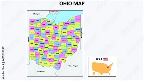 Ohio Map. State and district map of Ohio. Political map of Ohio with ...