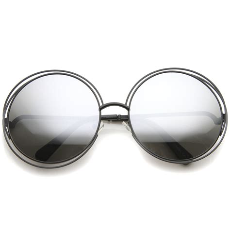 Women's High Fashion Oversize Wire Frame Mirror Lens Round Sunglasses ...