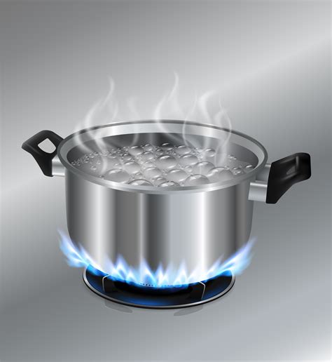 Stainless steel pot with boiling water on gas stove 681980 Vector Art at Vecteezy