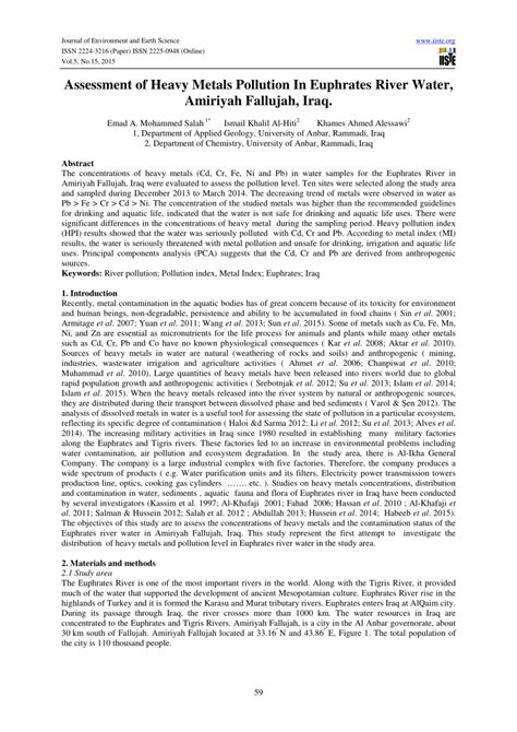 (PDF) Assessment of Heavy Metals Pollution In Euphrates River Water ...