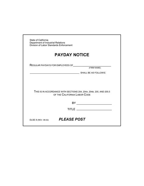 Payday Notice Form ≡ Fill Out Printable PDF Forms Online