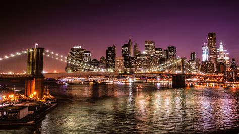 New York City United States Of America Night On The Brooklyn Bridge From Manhattan Bridge Ultra ...