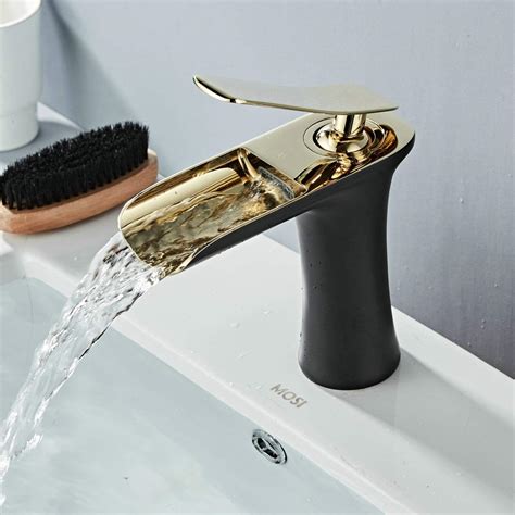 Grifos de Lavabo Cascada Grifo Monomando, doble colores, Estilo Bajo Negro/dorado cromado grifo ...