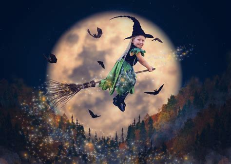 Flying Witch Halloween Digital Backdrops Broomstick - Etsy