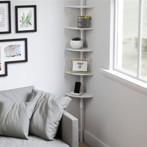 Tension Rod Shelf - White | Corner shelves living room, Shelves, Corner ...