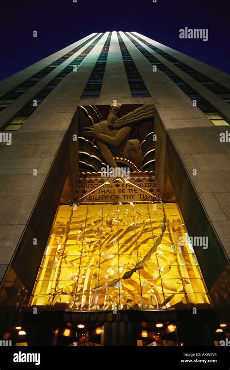 Manhattan New York USA The Art Deco facade of the Rockefeller Center ...