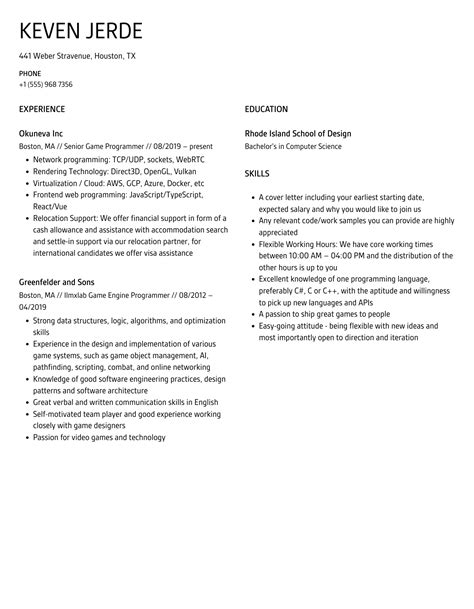 Game Programmer Resume Samples | Velvet Jobs